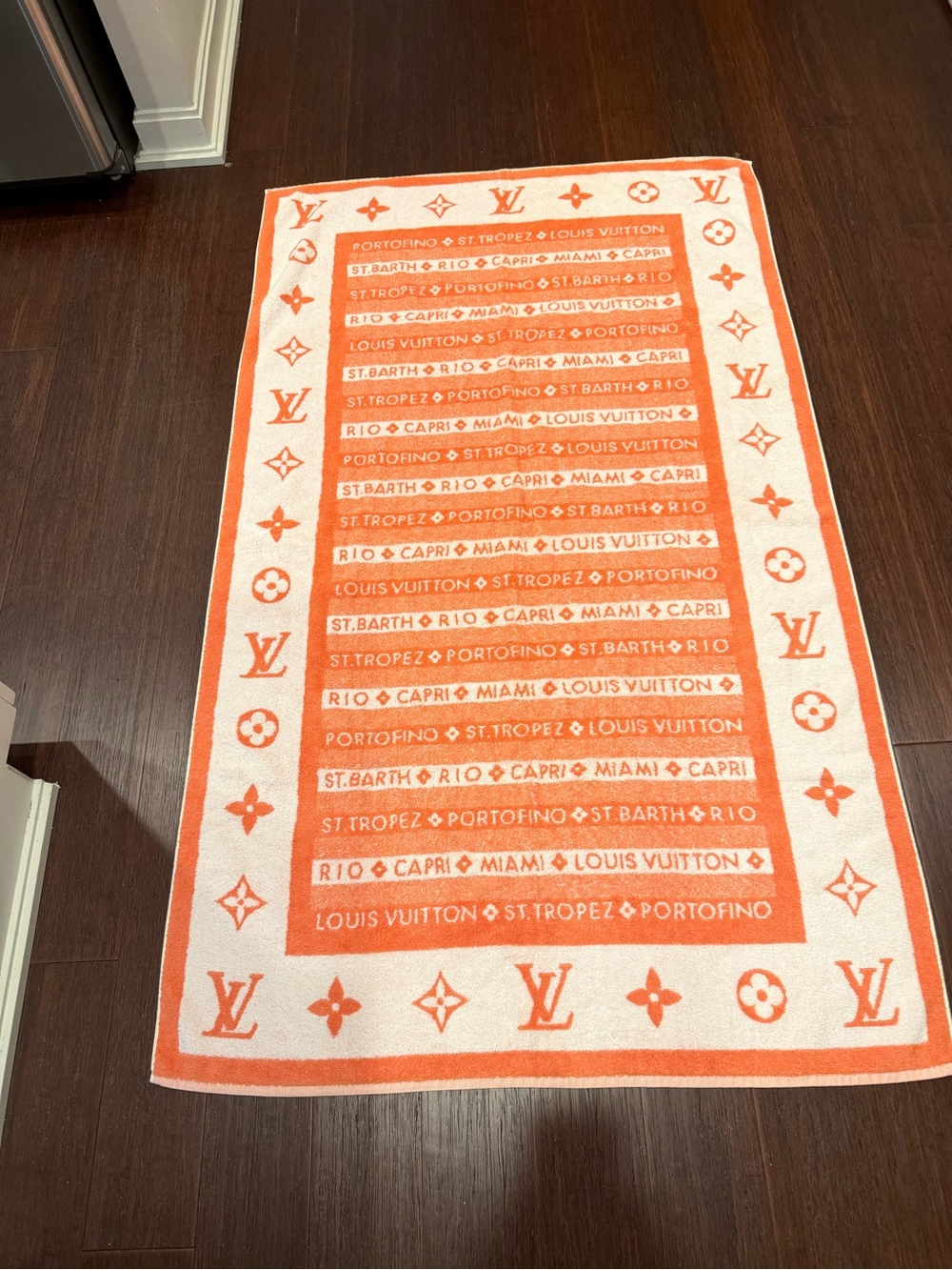 Louis Vuitton Orange and White Monogram Destination Beach Towel